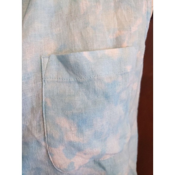 Time and tru blue button Womens Small sleeveless top blouse tie dye Linen blend - Picture 3 of 5